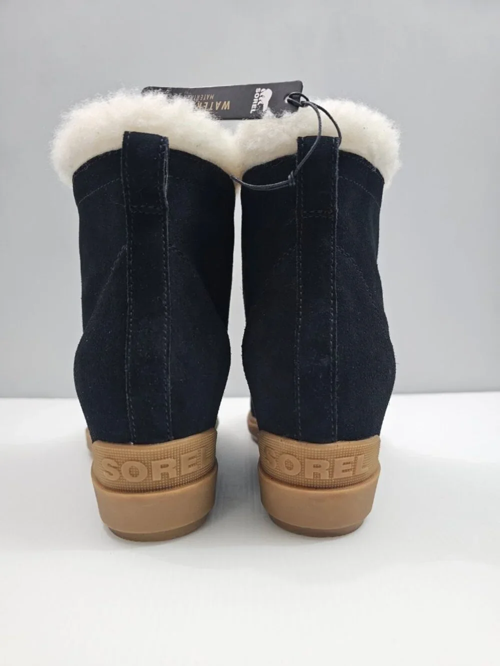 Sorel Evie II Cozy Hidden Wedge Boot Womens 12 Black Suede Shearling Winter NEW